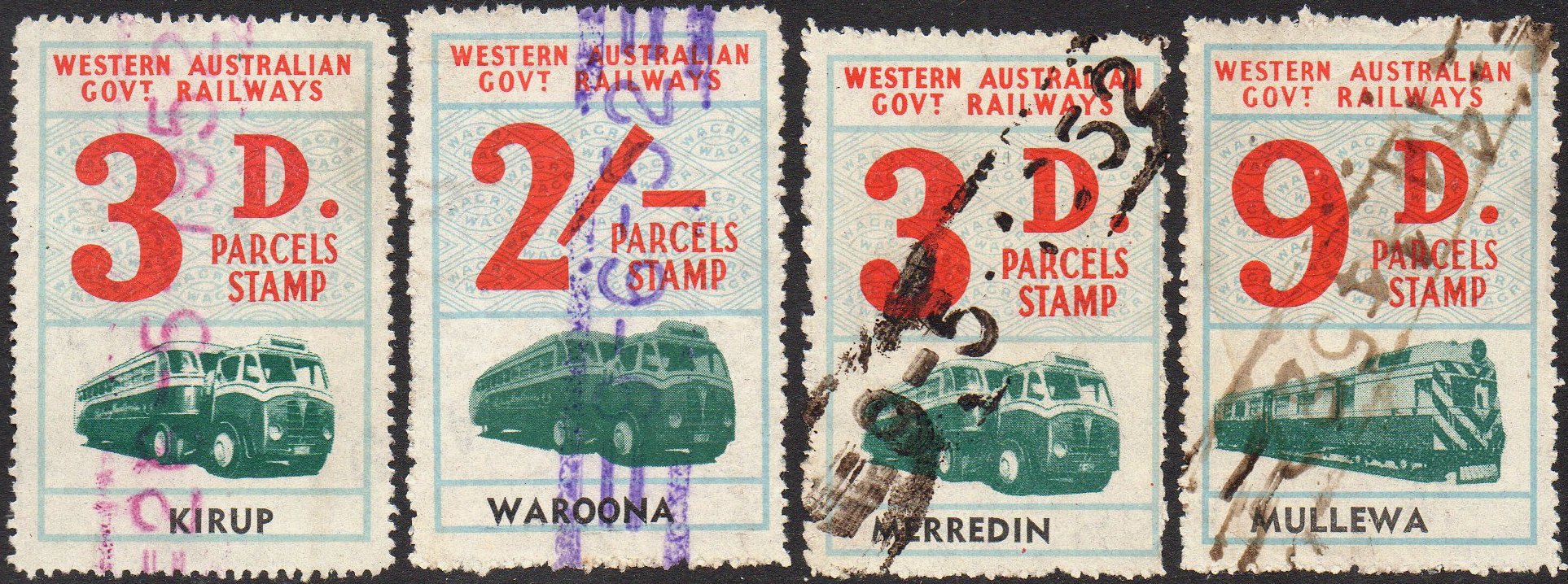 Western Australia Railway Parcels Stamps Cancellation Types
